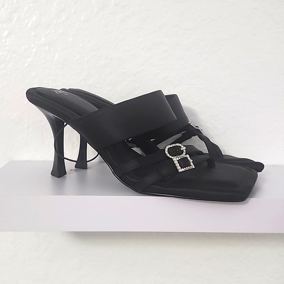 Zara Shoes - Zara Women's New, Heeled Black Mule Sandals With Rhinestone Buckles.  Size US 8